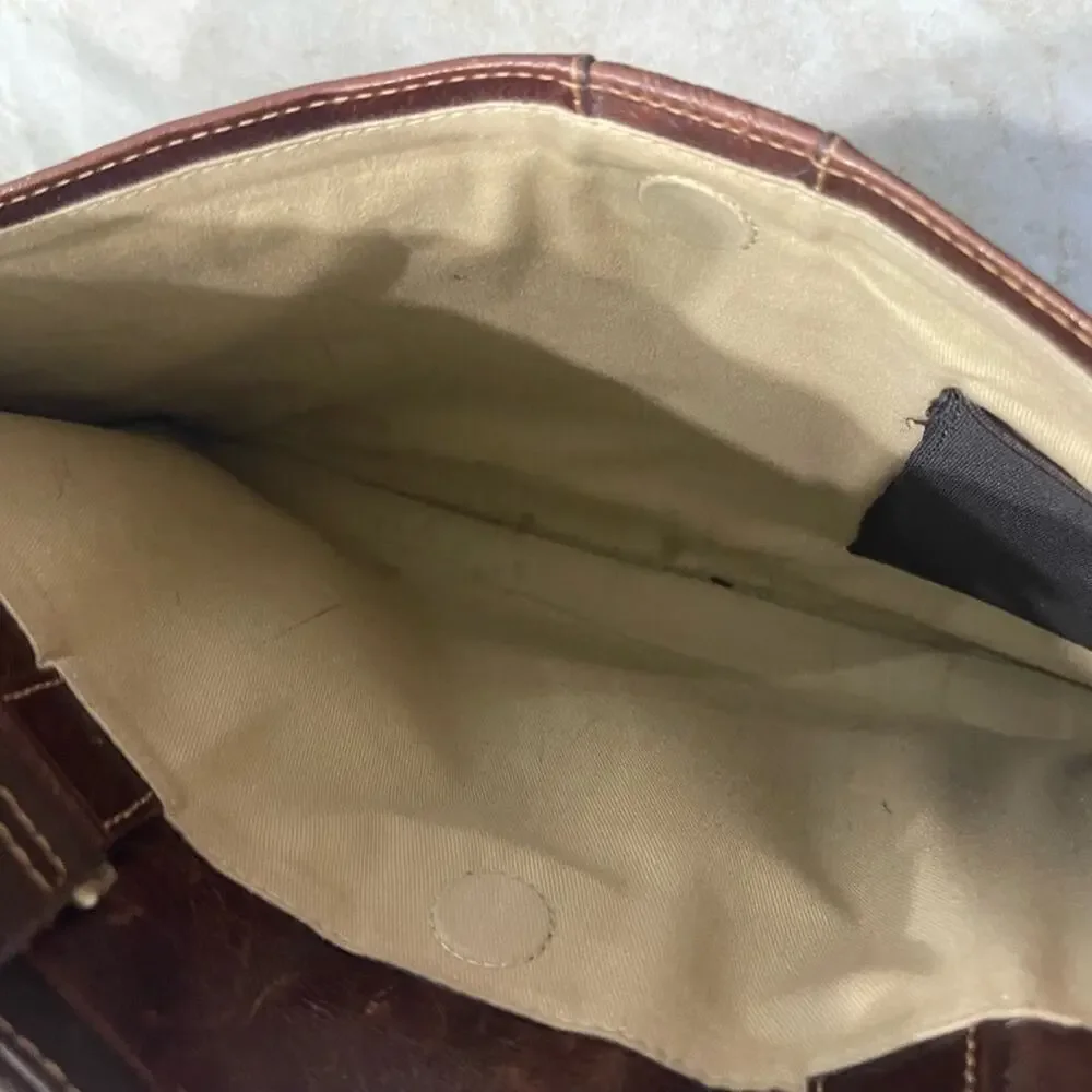 Boconi Zipster Brown weathered Leather Briefcase with Adjustable Straps
